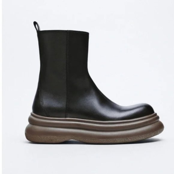 ZARA THICK SOLE REAL LEATHER ANKLE BOOTS - Picture 5 of 8